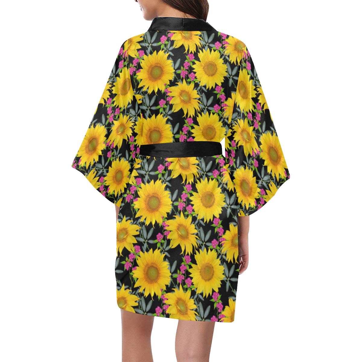 Sunflower Pattern Print Design SF014 Women's Short Kimono