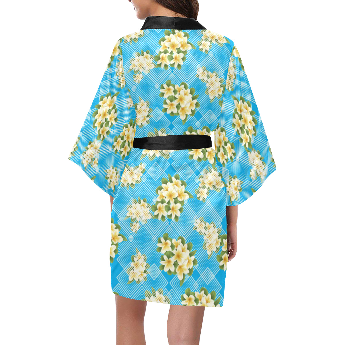 Yellow Plumeria Design Print Pattern Women's Short Kimono