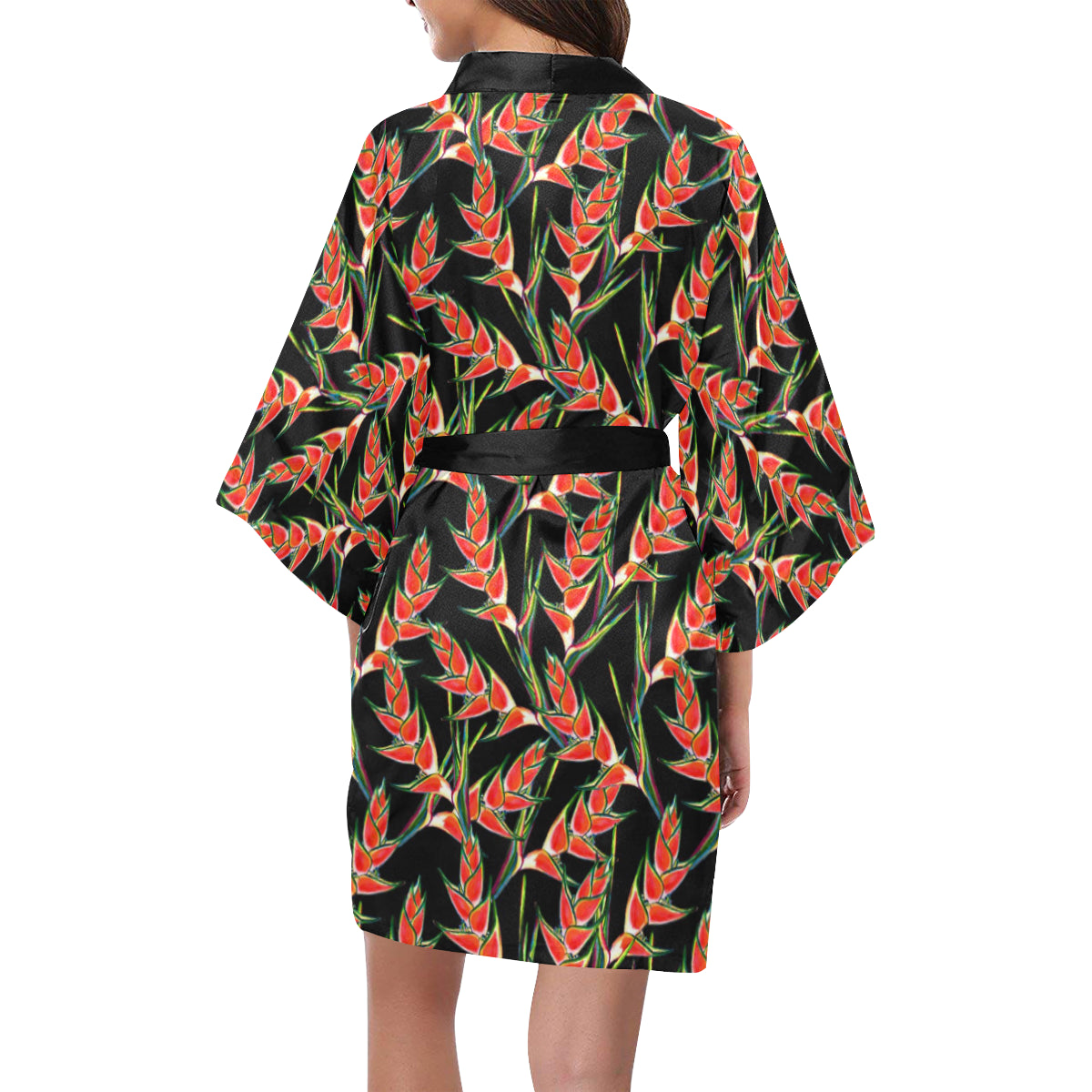 Heliconia Pattern Print Design HL010 Women's Short Kimono