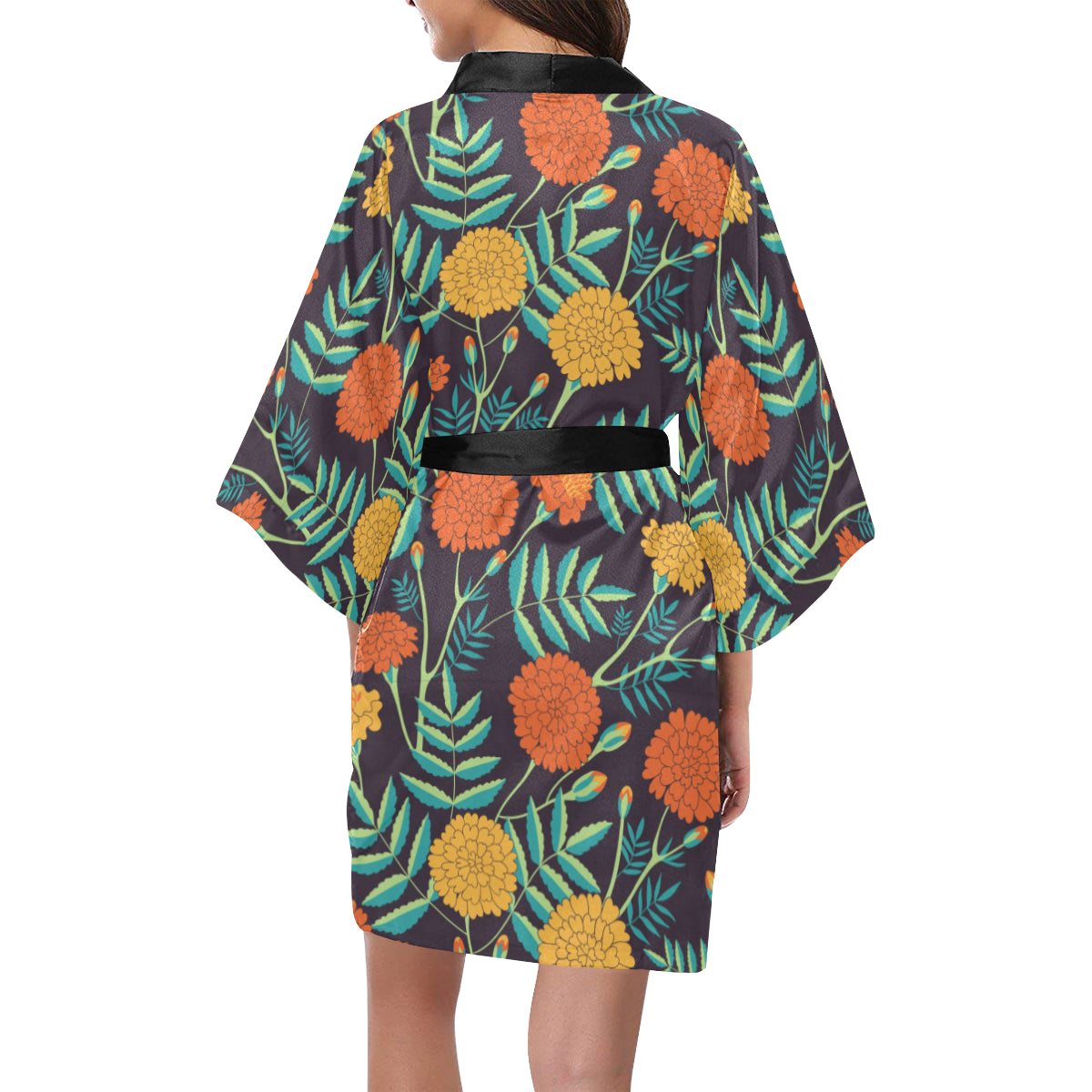 Marigold Pattern Print Design MR01 Women's Short Kimono