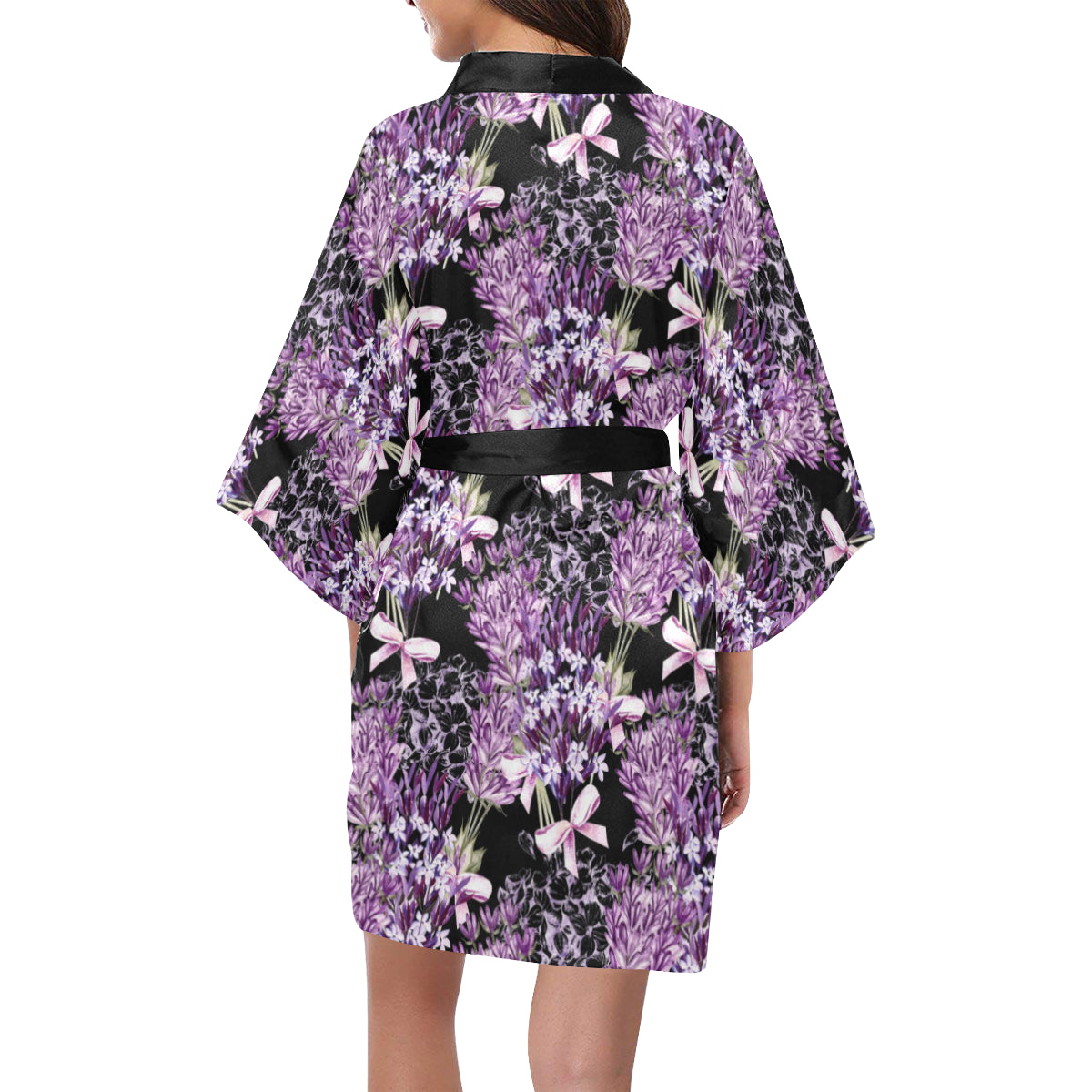 Lavender Pattern Print Design LV06 Women's Short Kimono