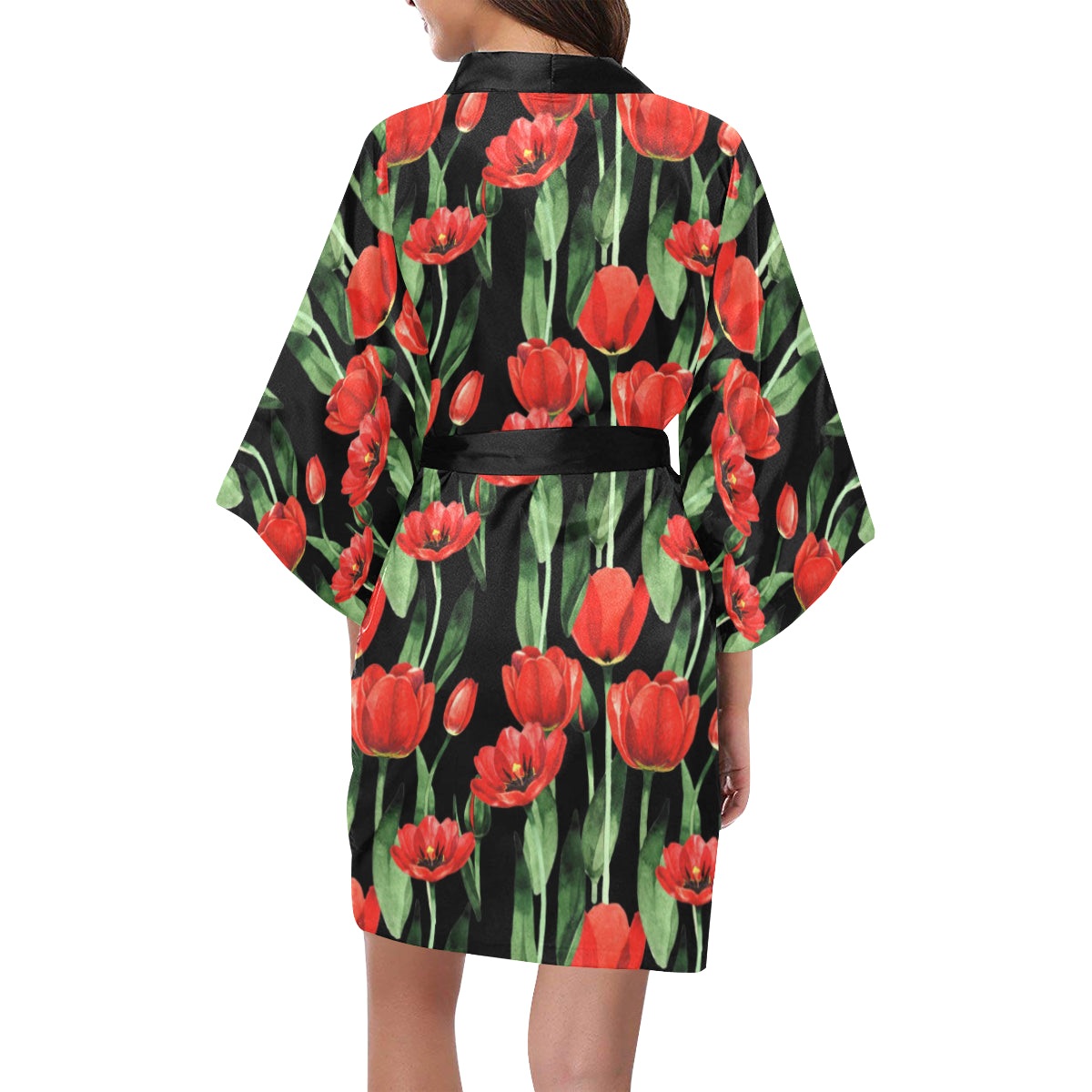 Tulip Red Pattern Print Design TP03 Women's Short Kimono