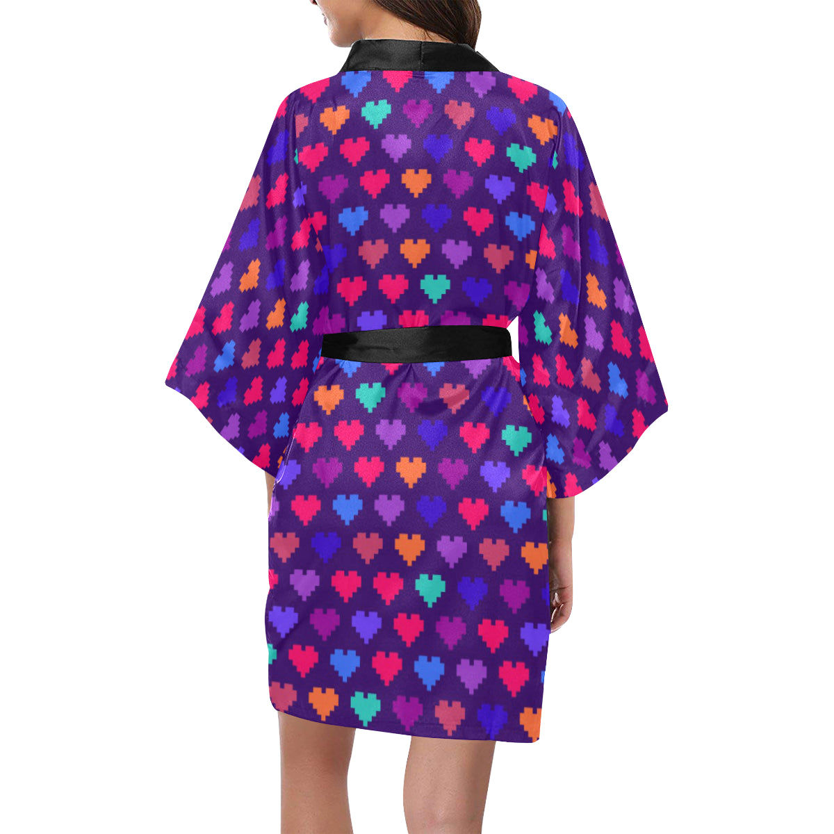 Heart Pixel Pattern Print Design HE03 Women's Short Kimono