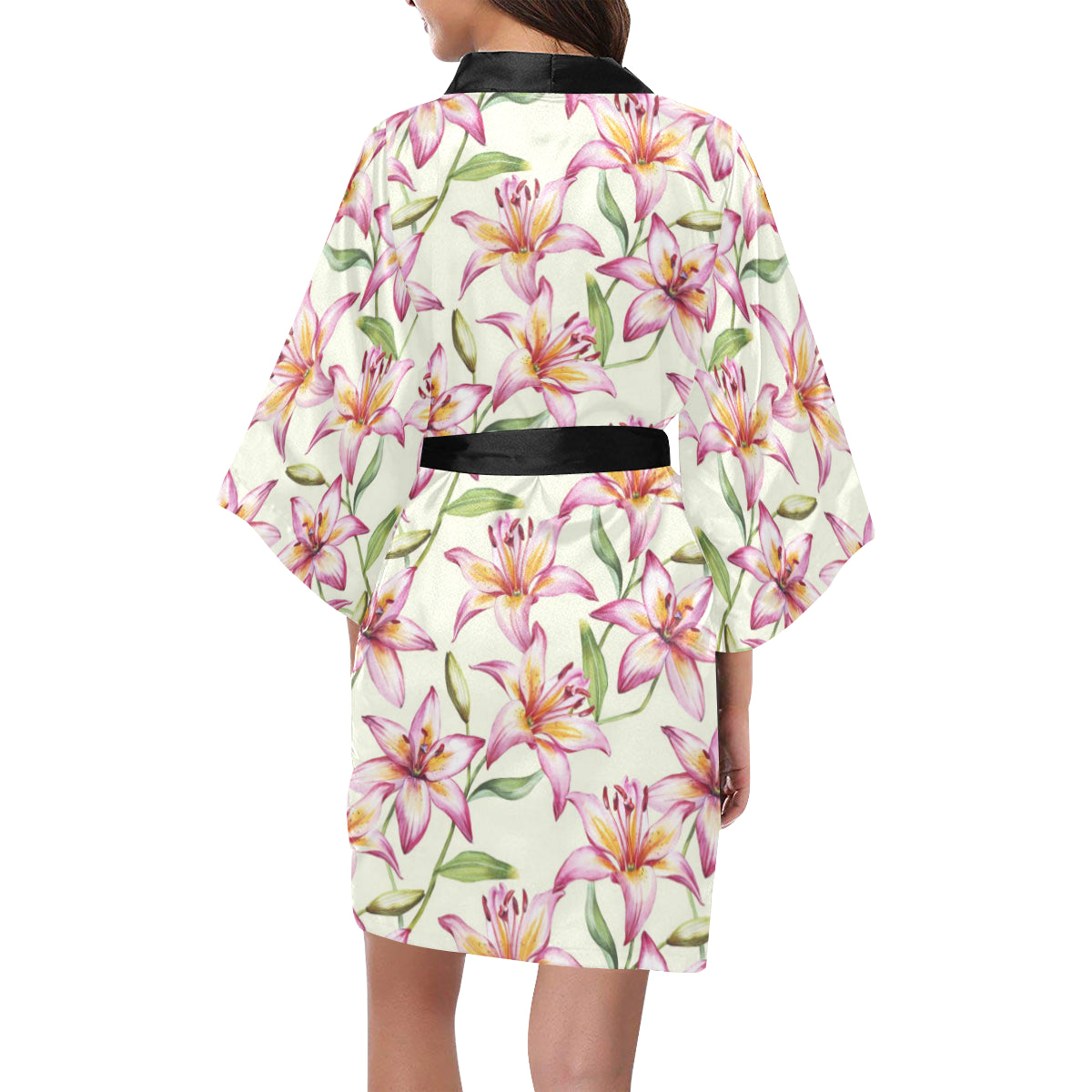 Lily Pattern Print Design LY011 Women's Short Kimono