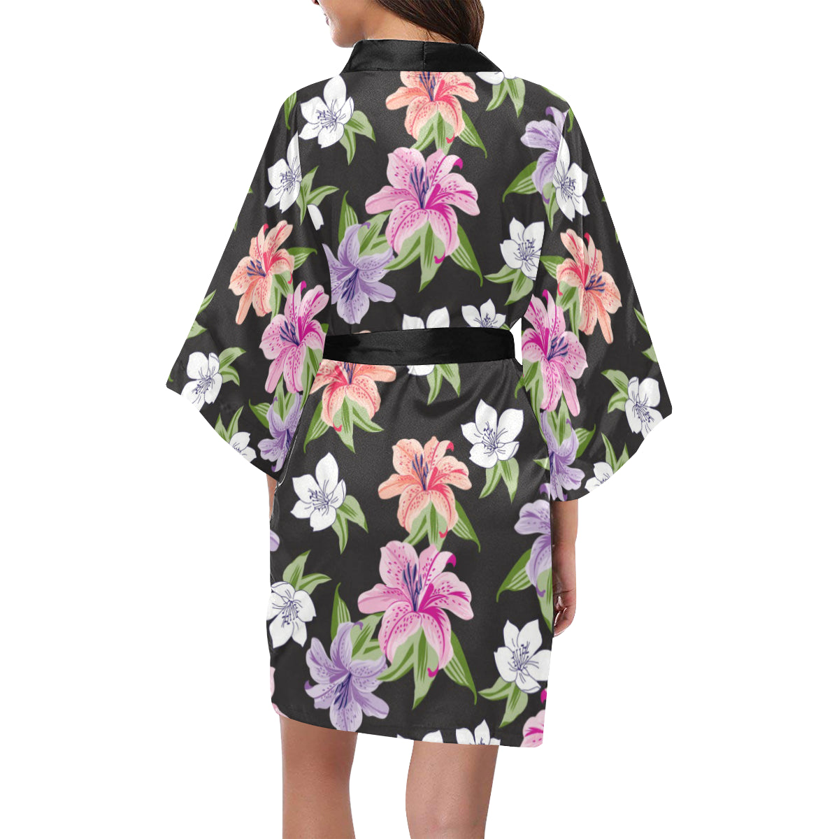 Lily Pattern Print Design LY02 Women's Short Kimono