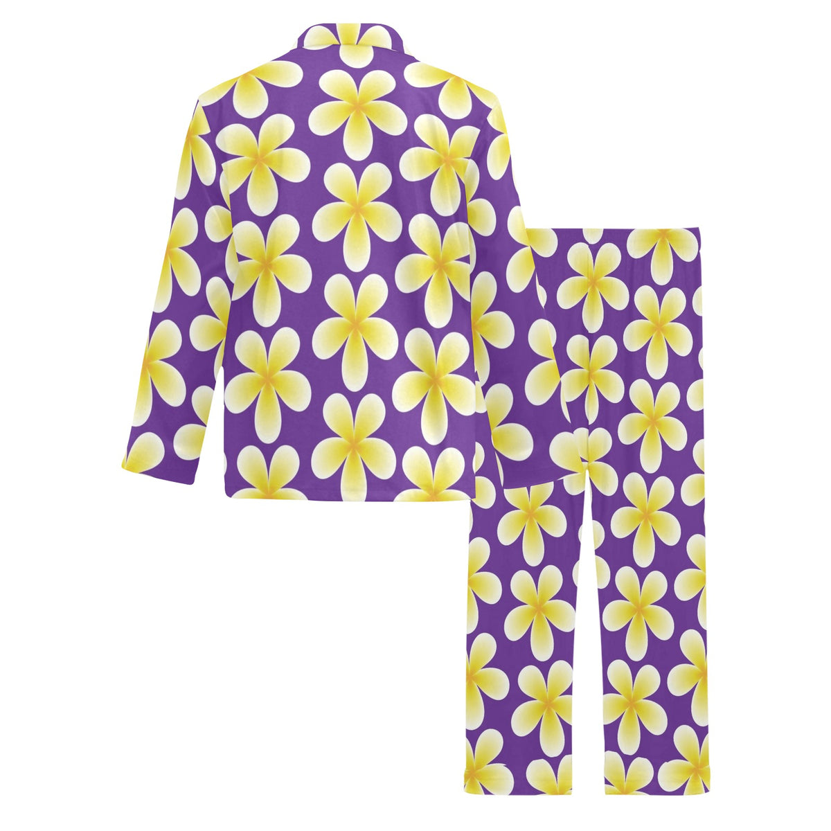 Yellow Plumeria Pattern Print Design PM05 Men's Long Sleeve Pajama Set
