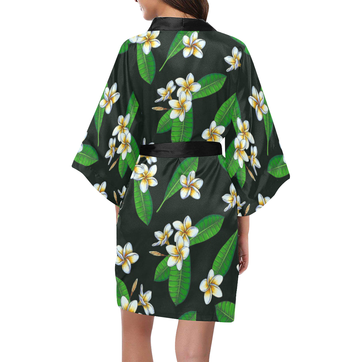 White Plumeria Pattern Print Design PM023 Women's Short Kimono