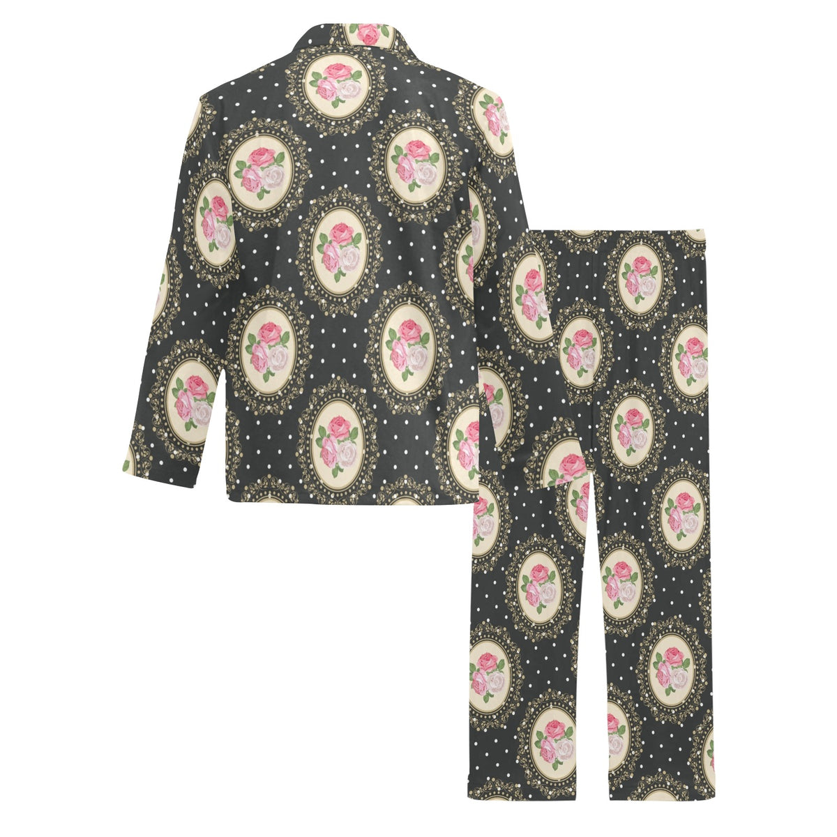 Rose Pattern Print Design RO015 Men's Long Sleeve Pajama Set