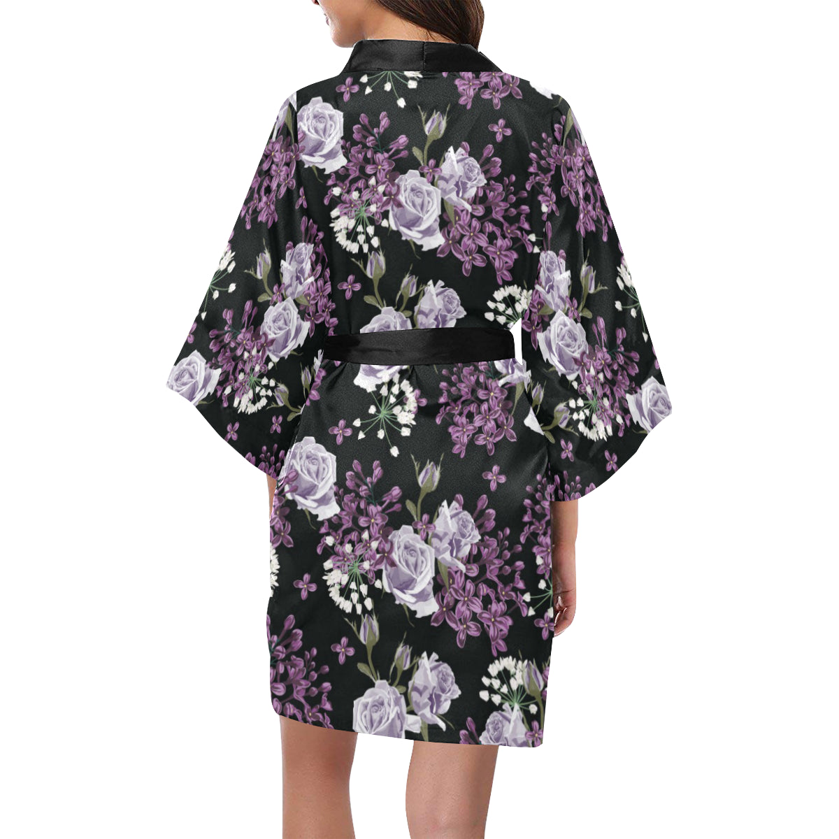 Lilac Pattern Print Design LI04 Women's Short Kimono