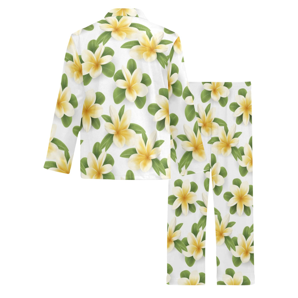 Yellow Plumeria Pattern Print Design PM012 Men's Long Sleeve Pajama Set