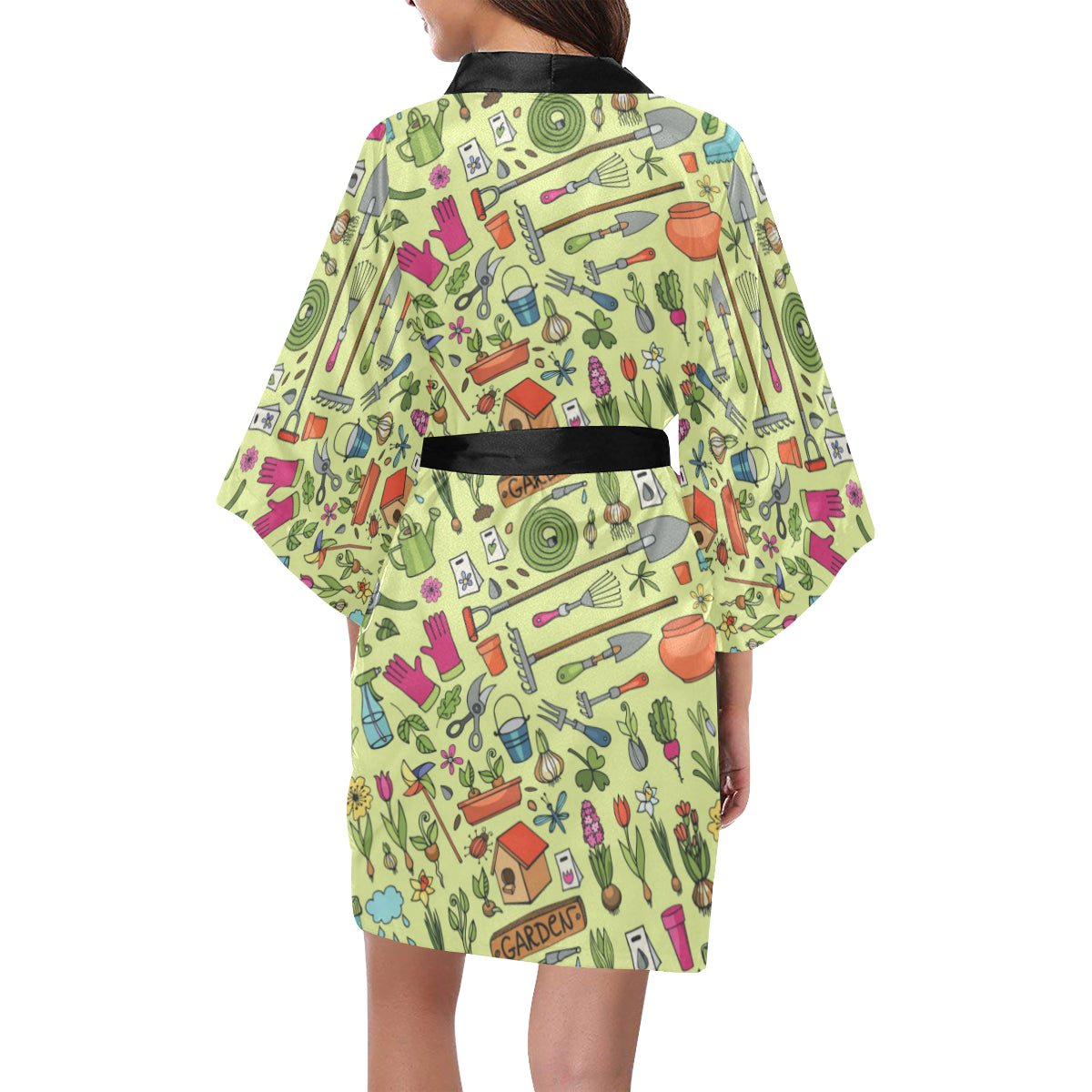 Gardening Pattern Print Design G02 Women's Short Kimono