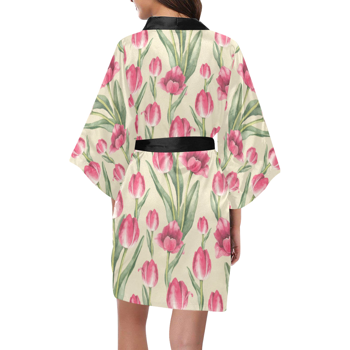 Tulip Pink Pattern Print Design TP06 Women's Short Kimono