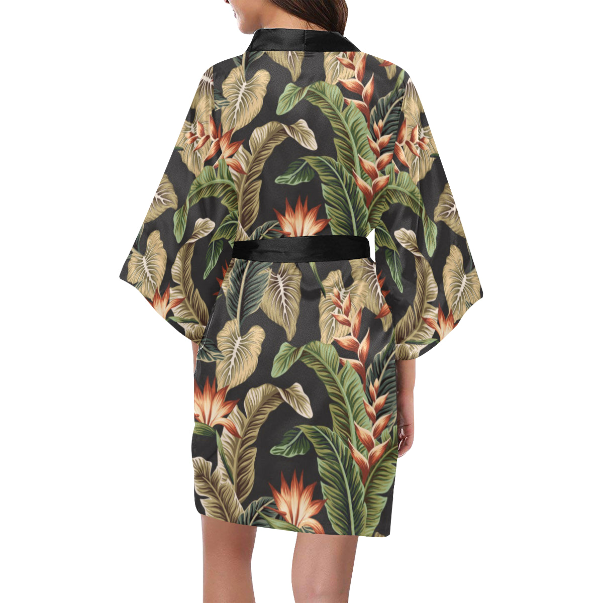 Tropical Flower Pattern Print Design TF014 Women's Short Kimono