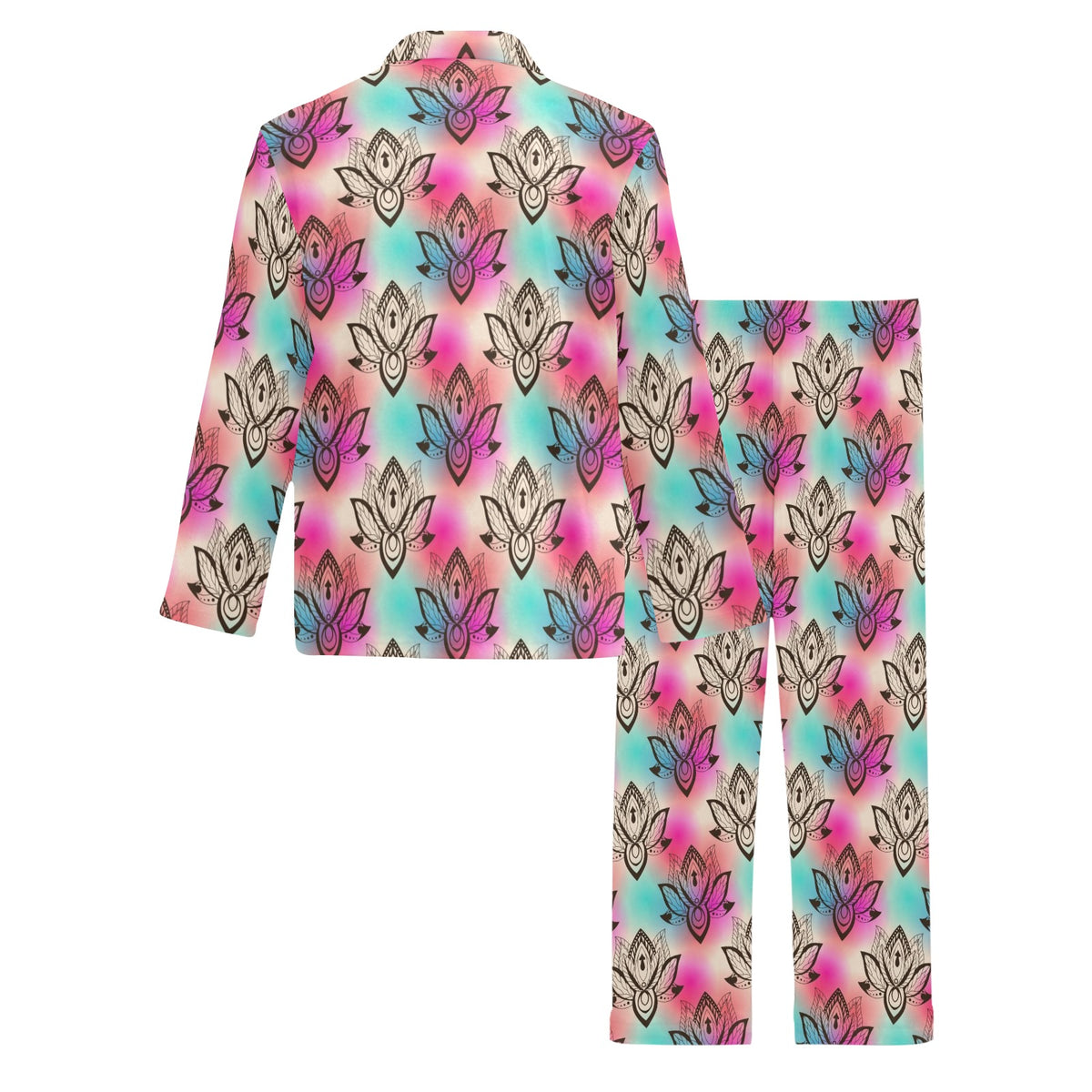 lotus Boho Pattern Print Design LO02 Men's Long Sleeve Pajama Set