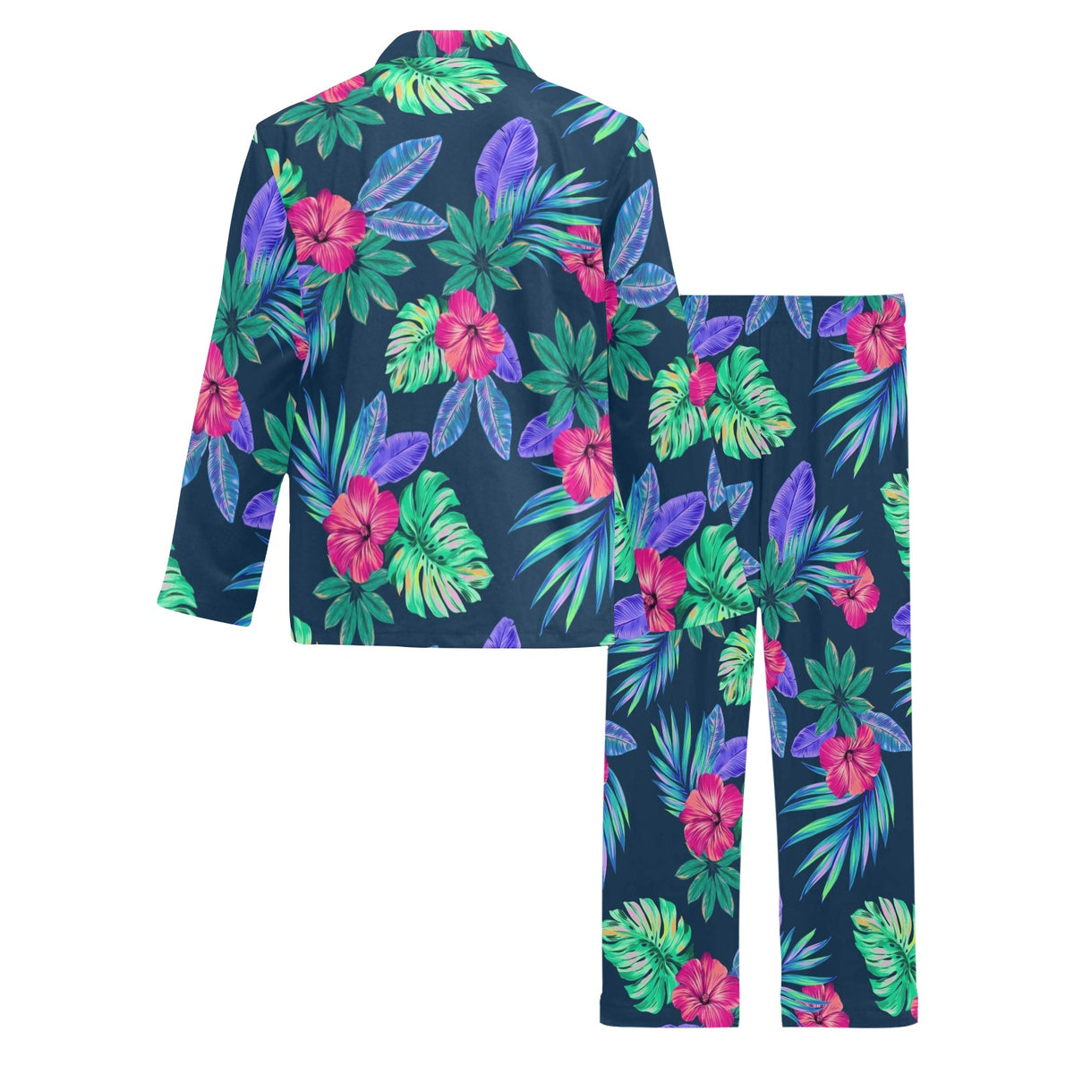 Tropical Flower Pattern Print Design TF09 Men's Long Sleeve Pajama Set
