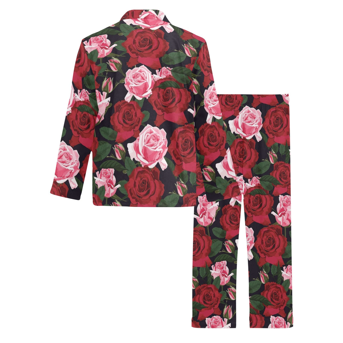 Rose Red Pink Pattern Print Design RO01 Men's Long Sleeve Pajama Set