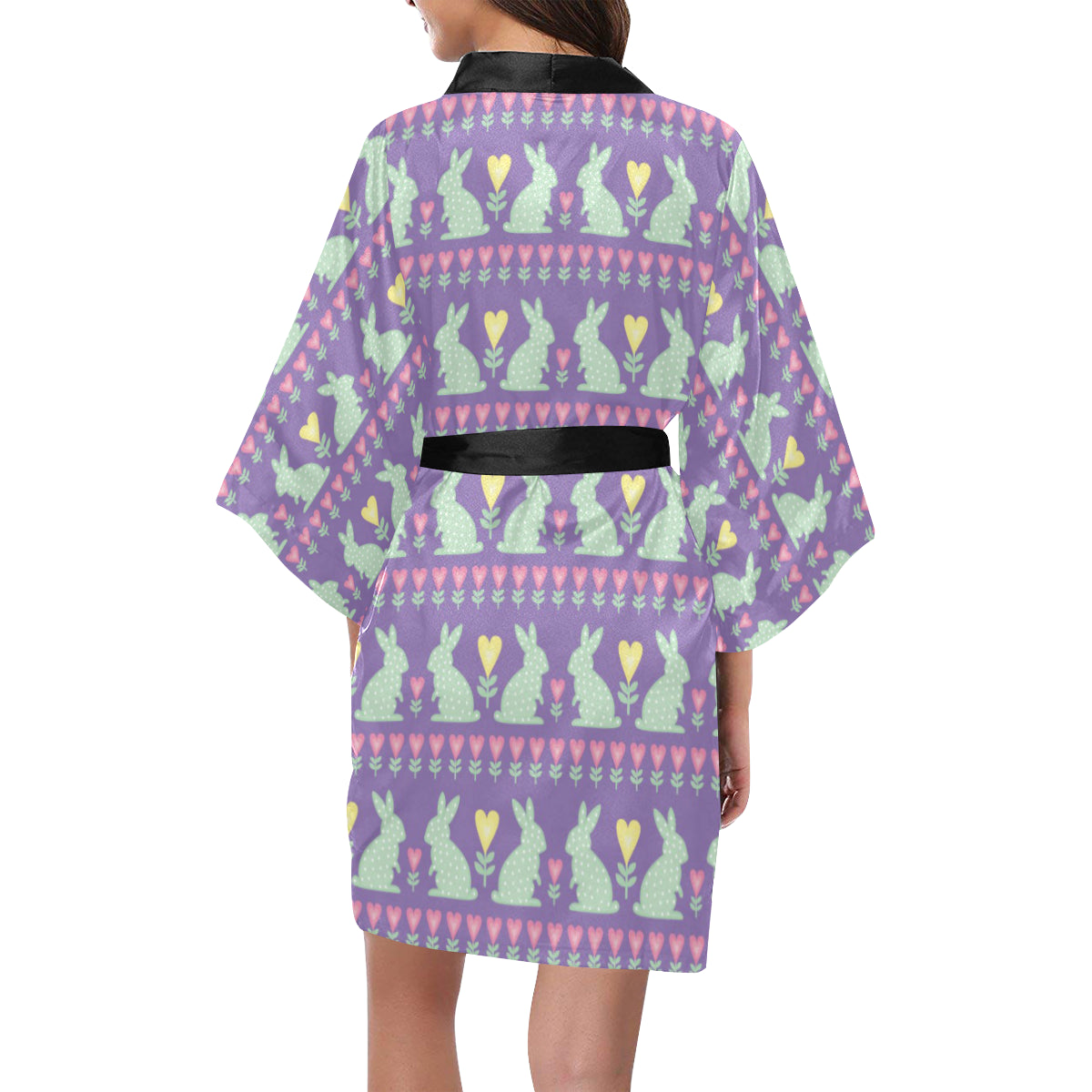Rabbit Pattern Print Design RB01 Women's Short Kimono