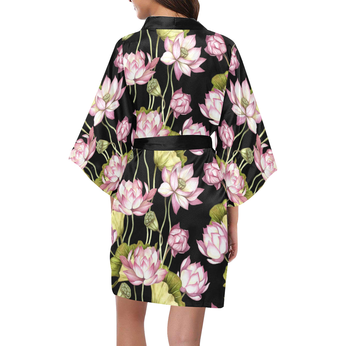Water Lily Pattern Print Design WL06 Women's Short Kimono