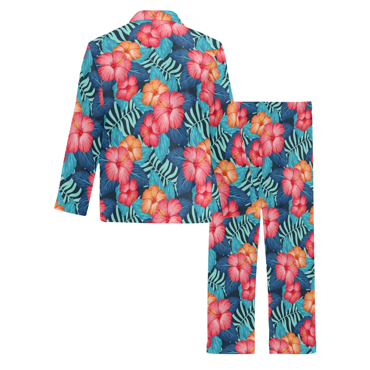 Red Hibiscus Pattern Print Design HB02 Men's Long Sleeve Pajama Set