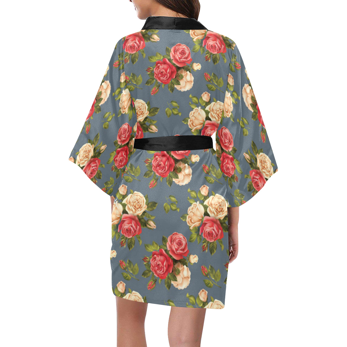 Rose Pattern Print Design RO017 Women's Short Kimono