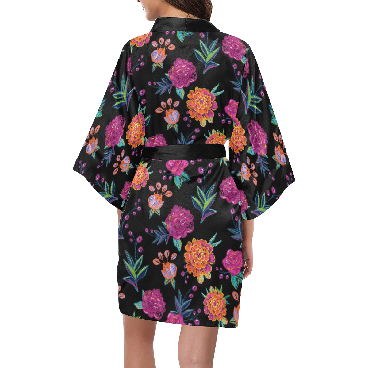 Marigold Pattern Print Design MR02 Women's Short Kimono