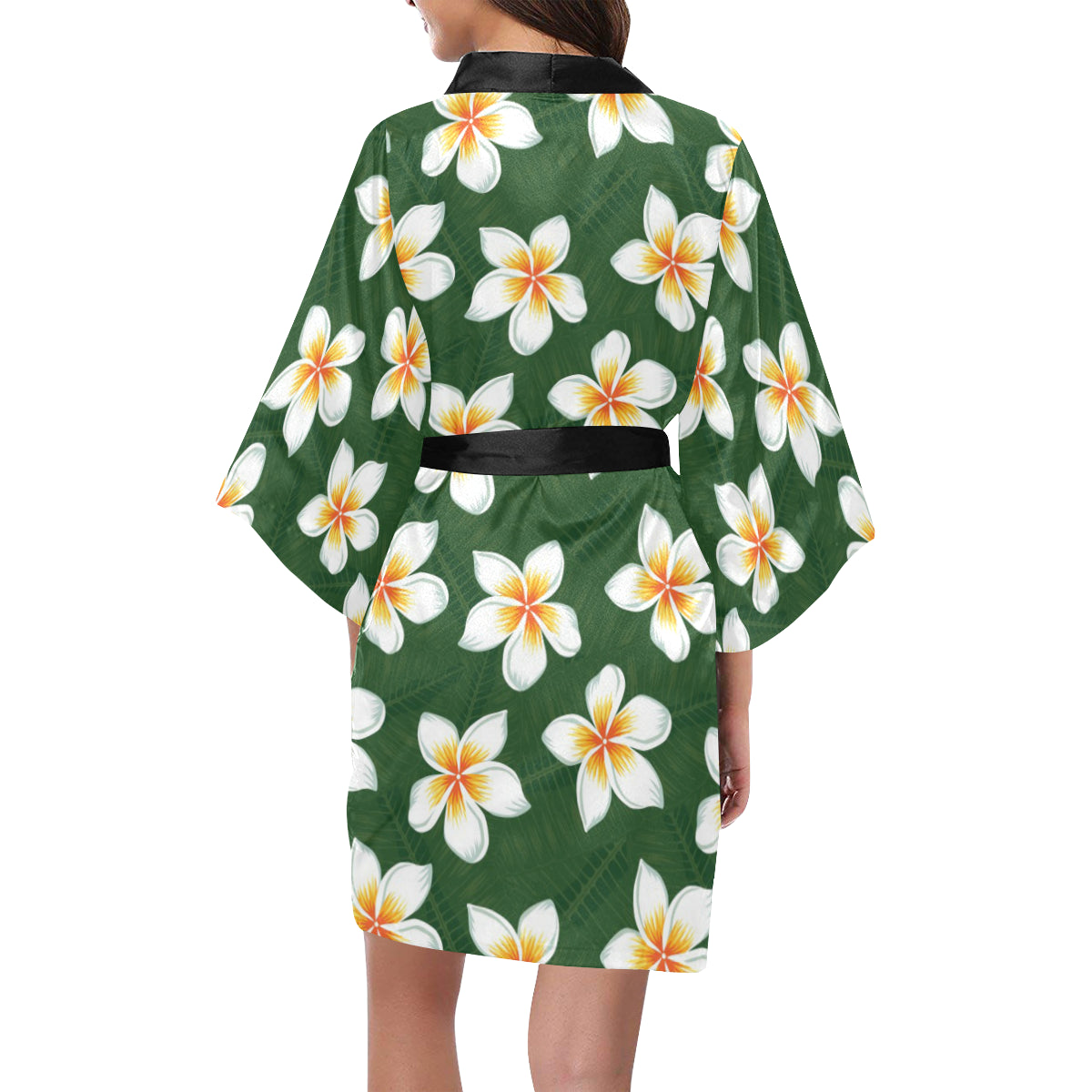 White Plumeria Pattern Print Design PM020 Women's Short Kimono