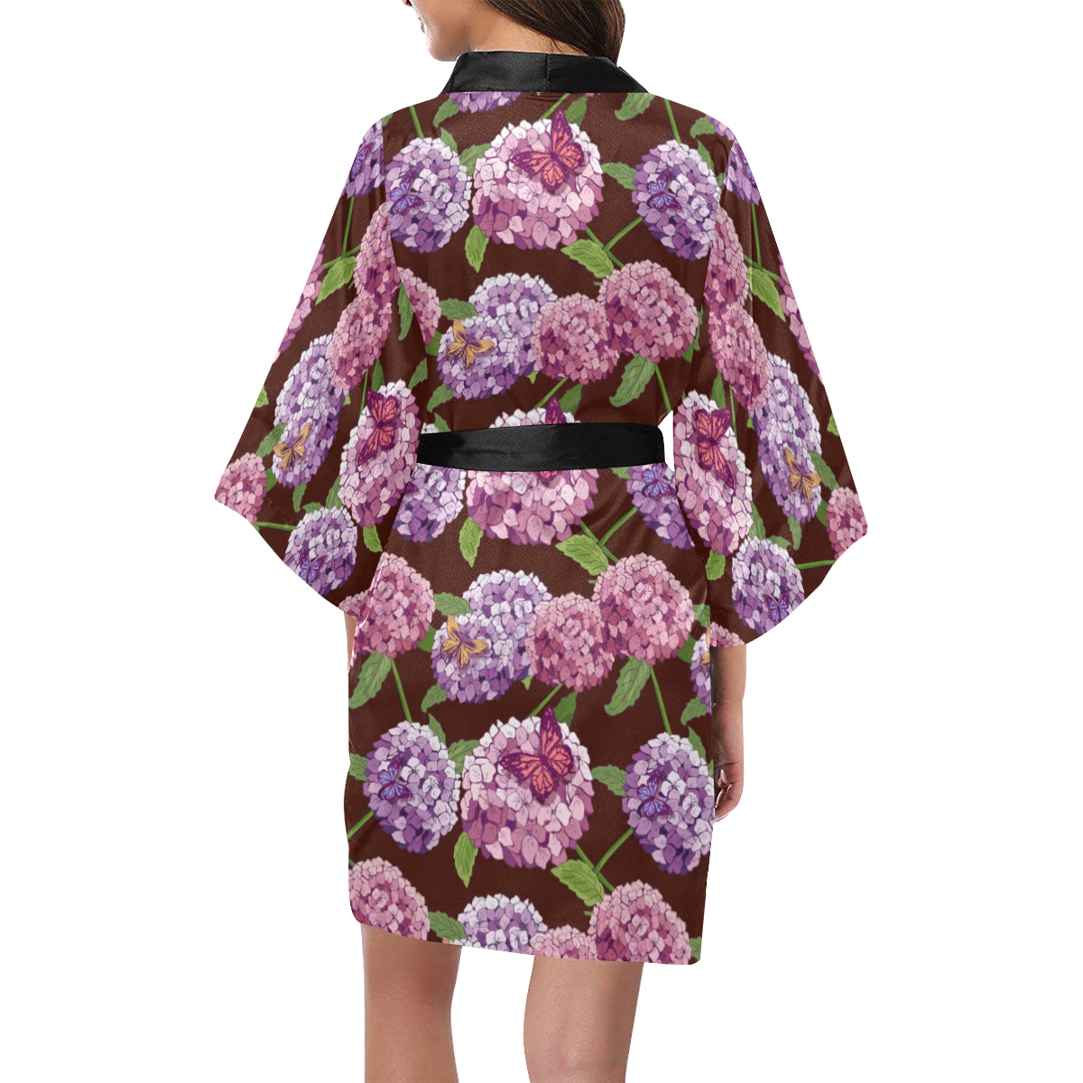 Hydrangea Pattern Print Design HD08 Women's Short Kimono