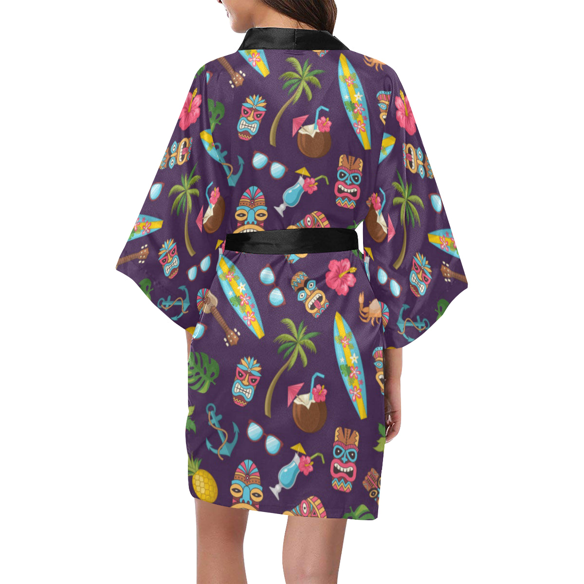 Hawaiian Themed Pattern Print Design H024 Women's Short Kimono