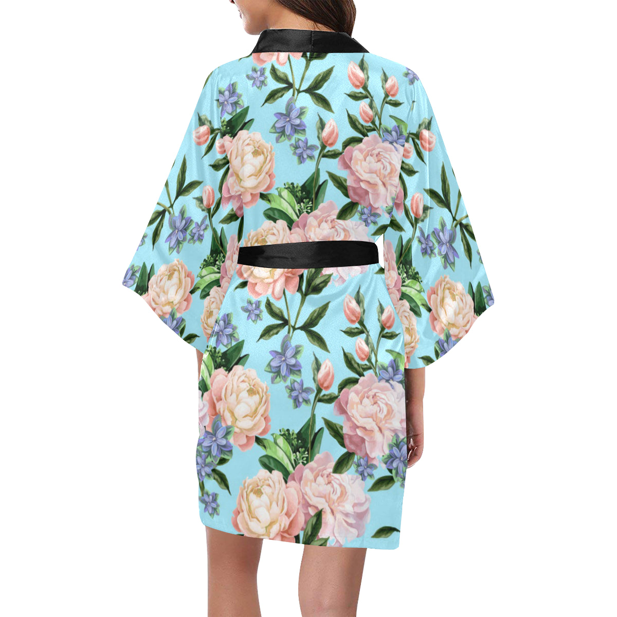 Peony Pattern Print Design PE02 Women's Short Kimono