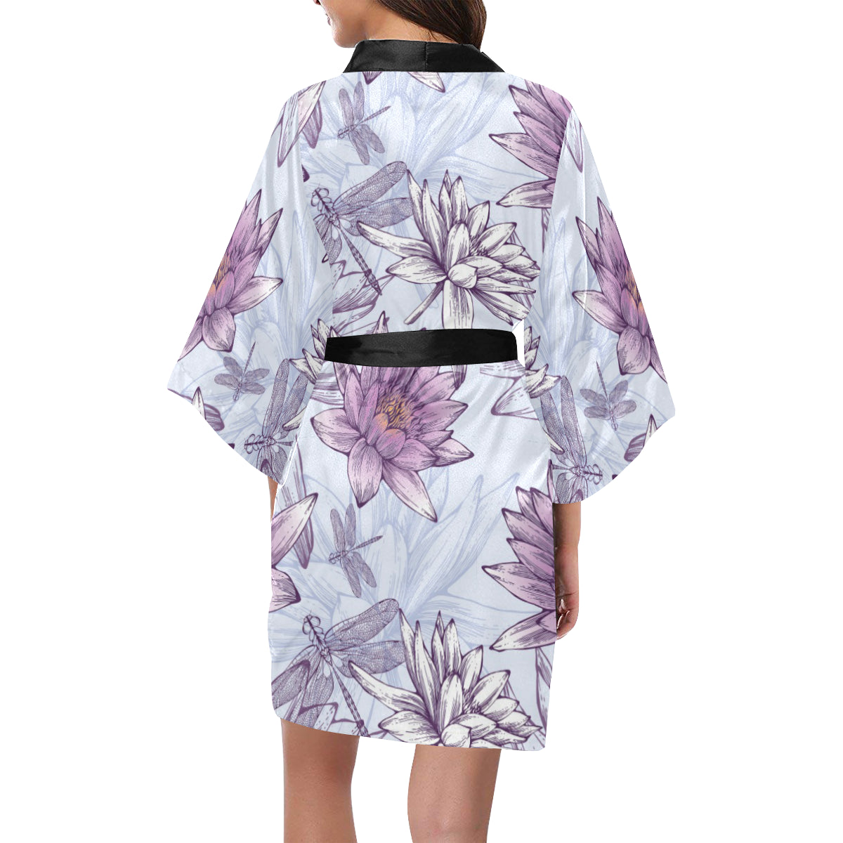 Water Lily Pattern Print Design WL01 Women's Short Kimono