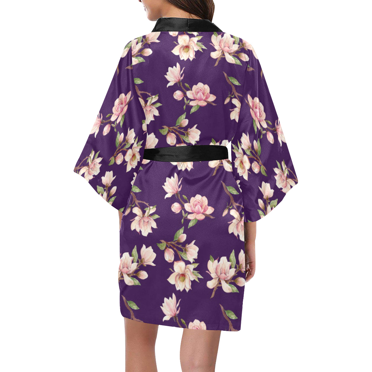 Magnolia Pattern Print Design MAG02 Women's Short Kimono