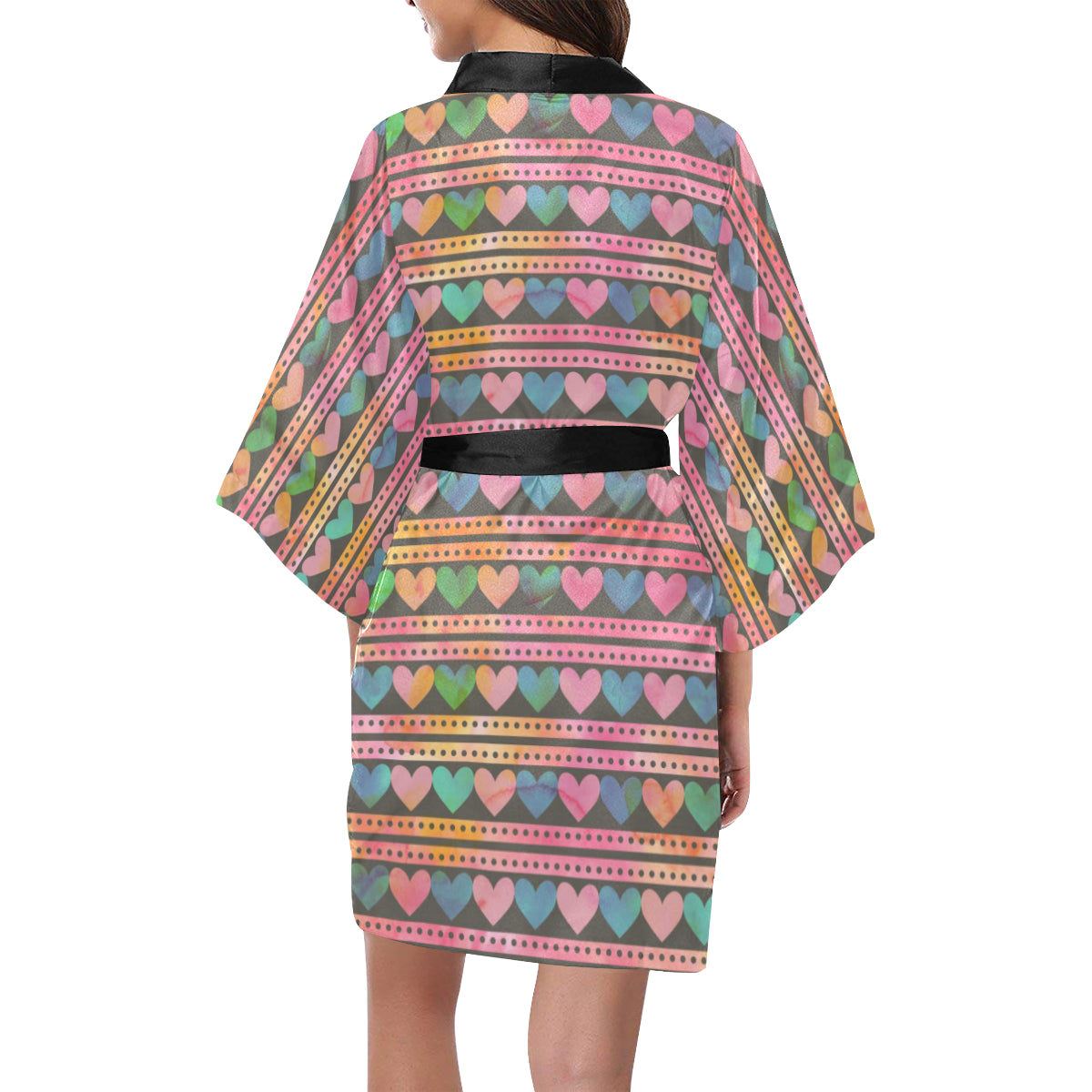 Heart Pattern Print Design HE010 Women's Short Kimono