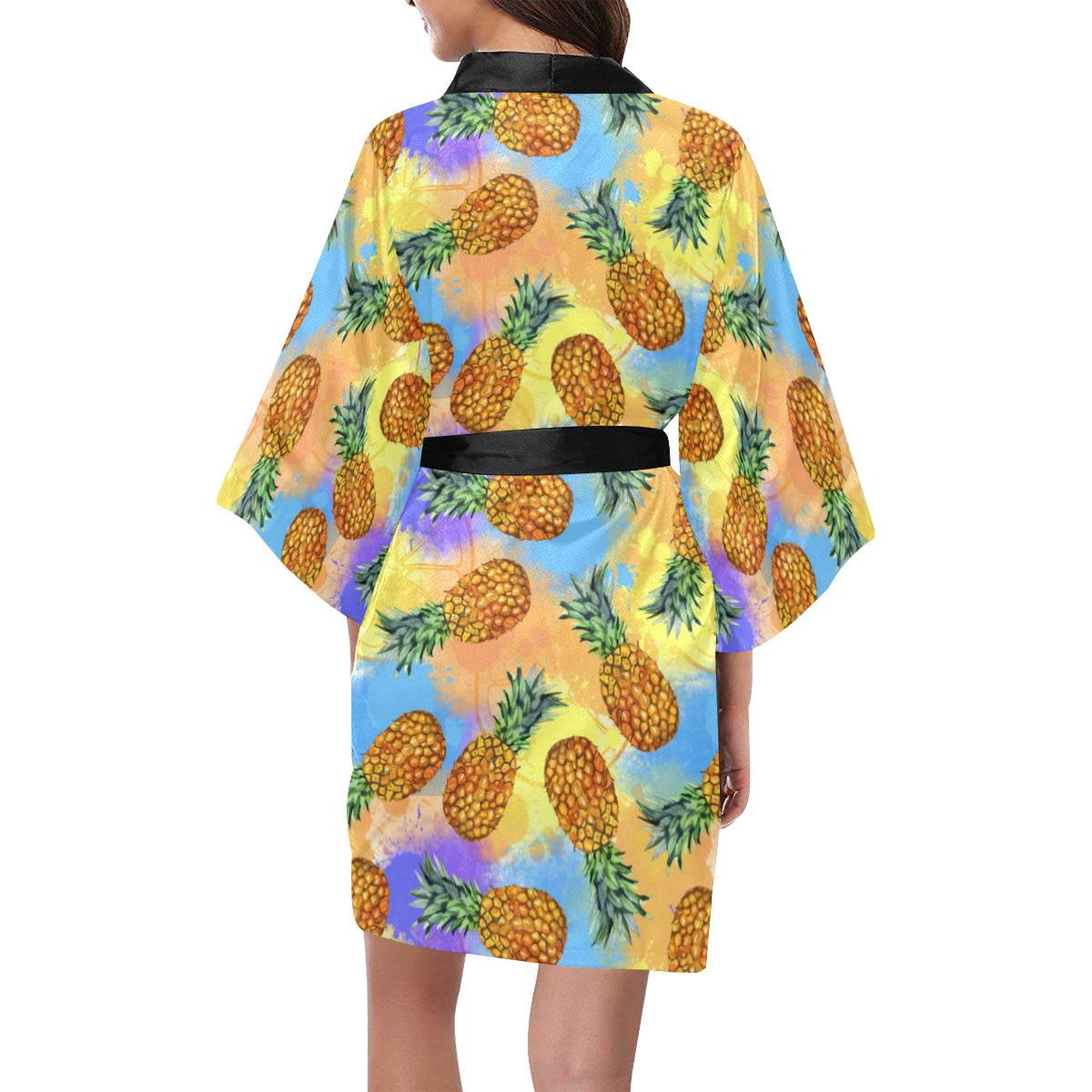 Pineapple Pattern Print Design PP09 Women's Short Kimono