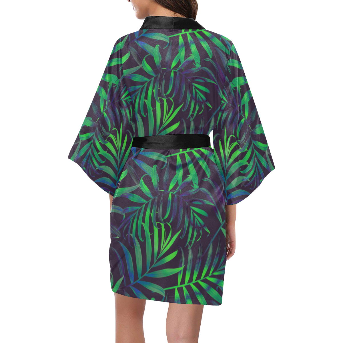 Palm Leaves Pattern Print Design PL01 Women's Short Kimono