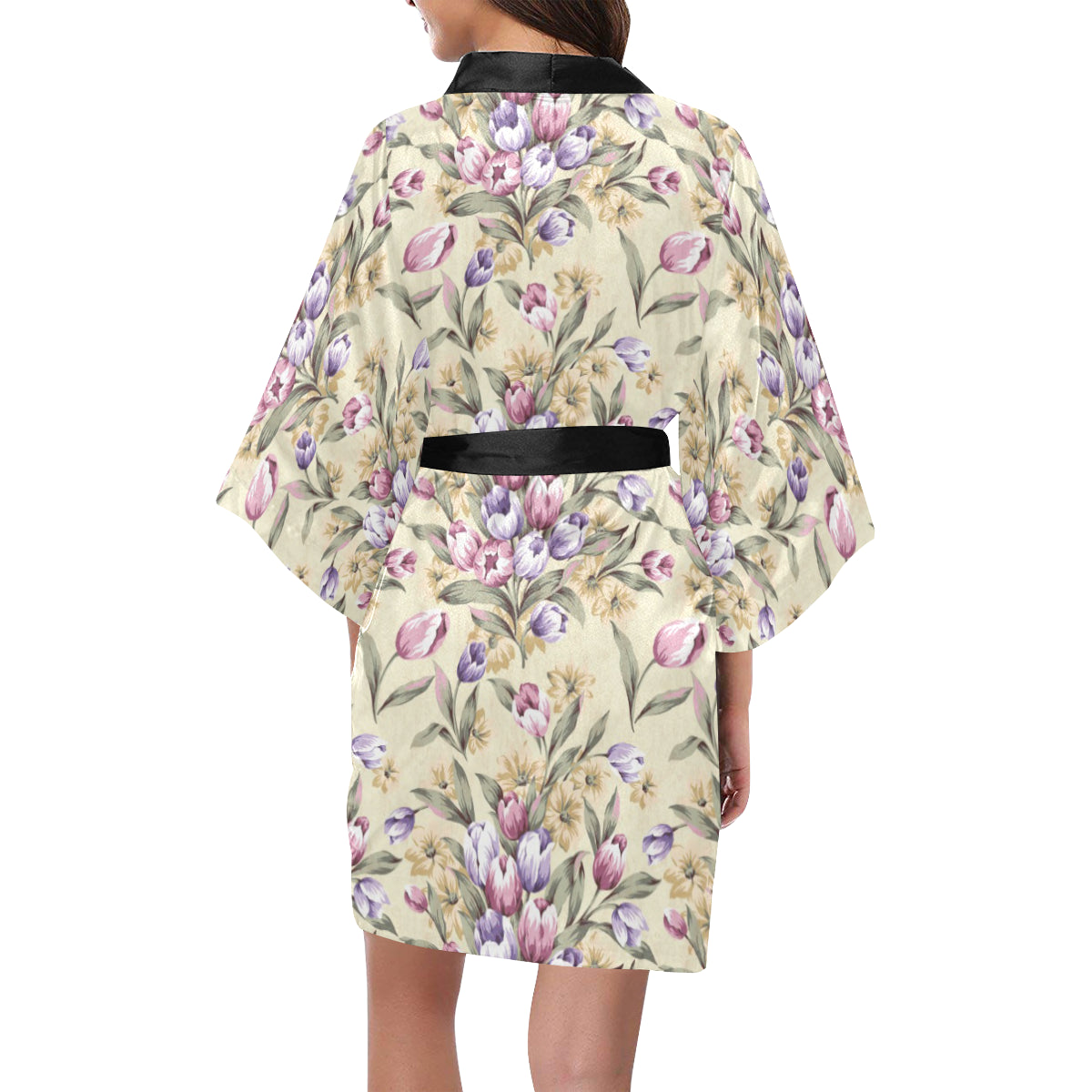 Tulip Pattern Print Design TP04 Women's Short Kimono