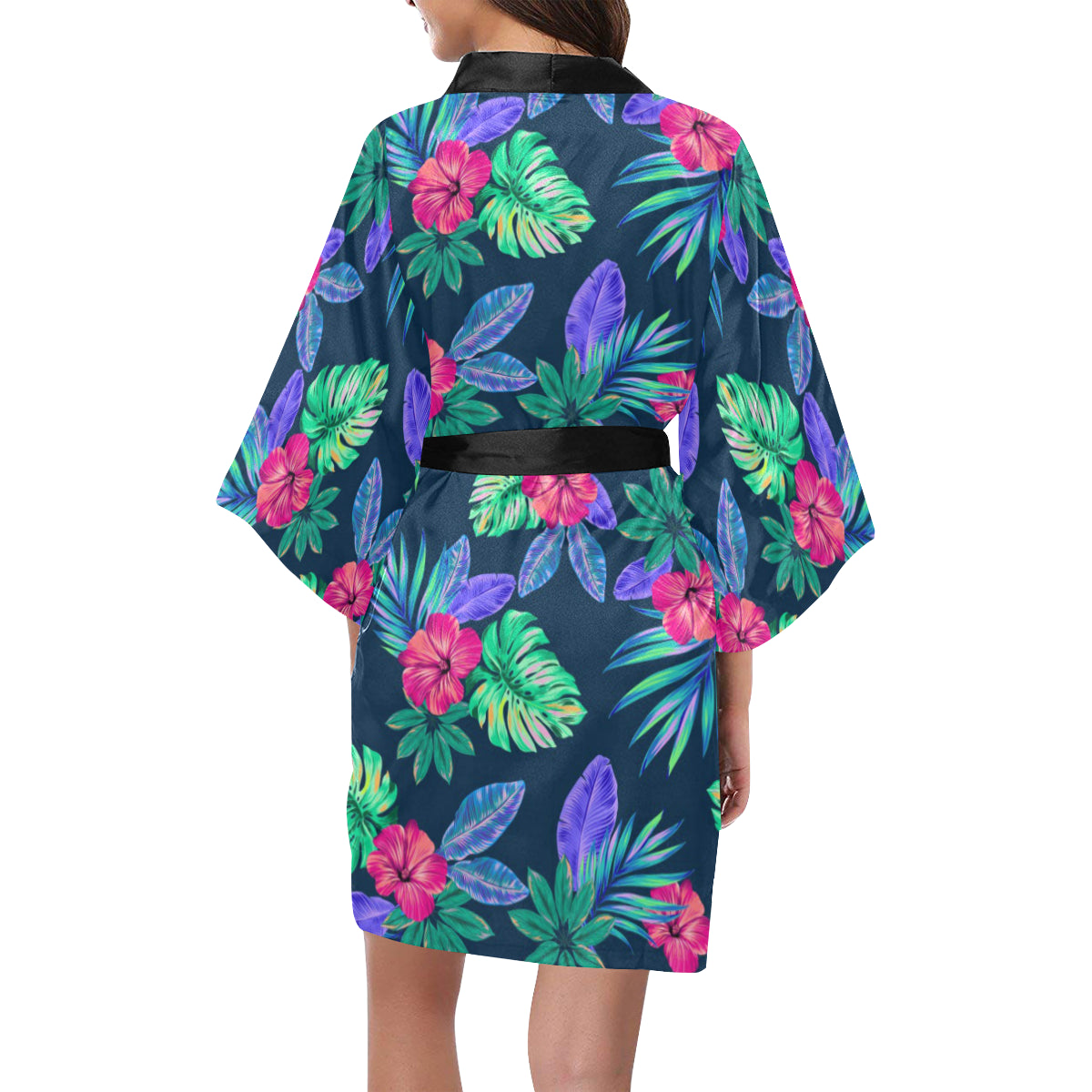 Tropical Flower Pattern Print Design TF09 Women's Short Kimono