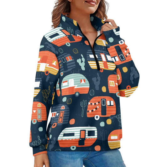 Camper Camping Women's Long Sleeve Zipper Sweatshirt