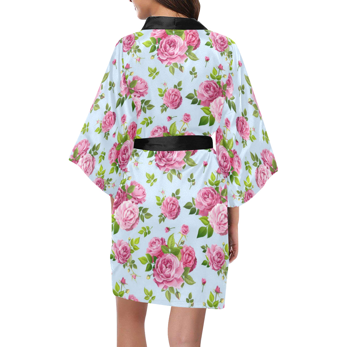 Rose Pink Pattern Print Design RO08 Women's Short Kimono
