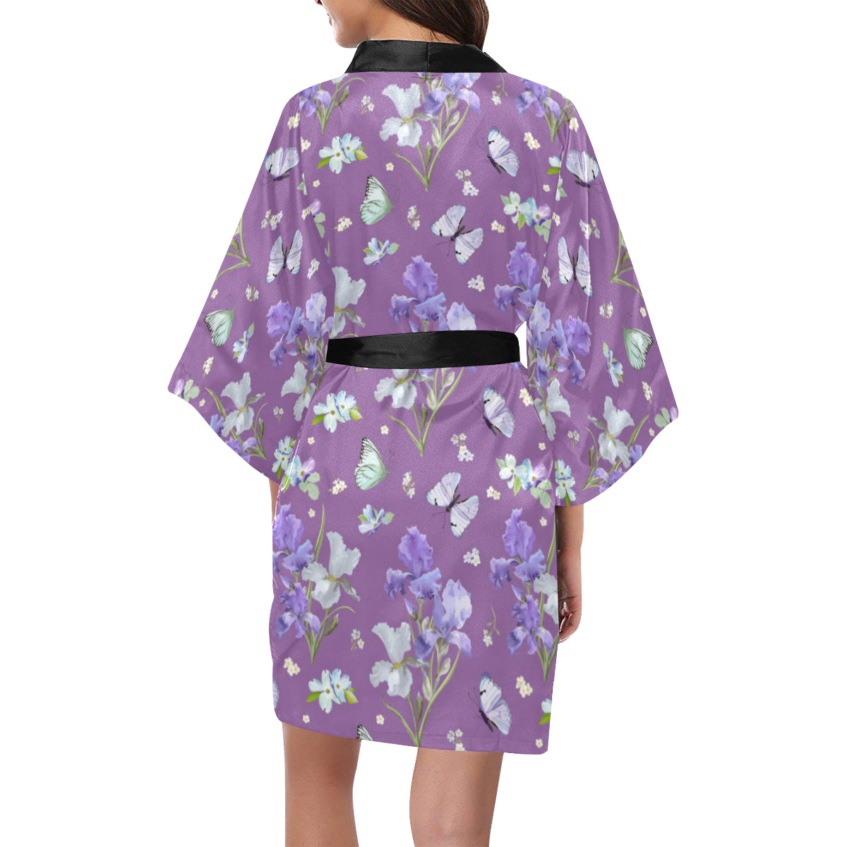 Iris Pattern Print Design IR09 Women's Short Kimono