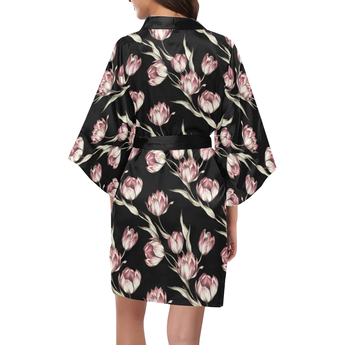 Tulip Pink Pattern Print Design TP02 Women's Short Kimono
