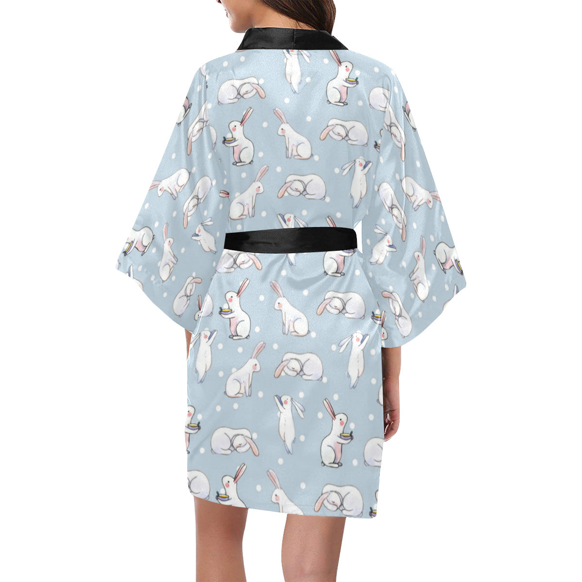 Rabbit Pattern Print Design RB06 Women's Short Kimono