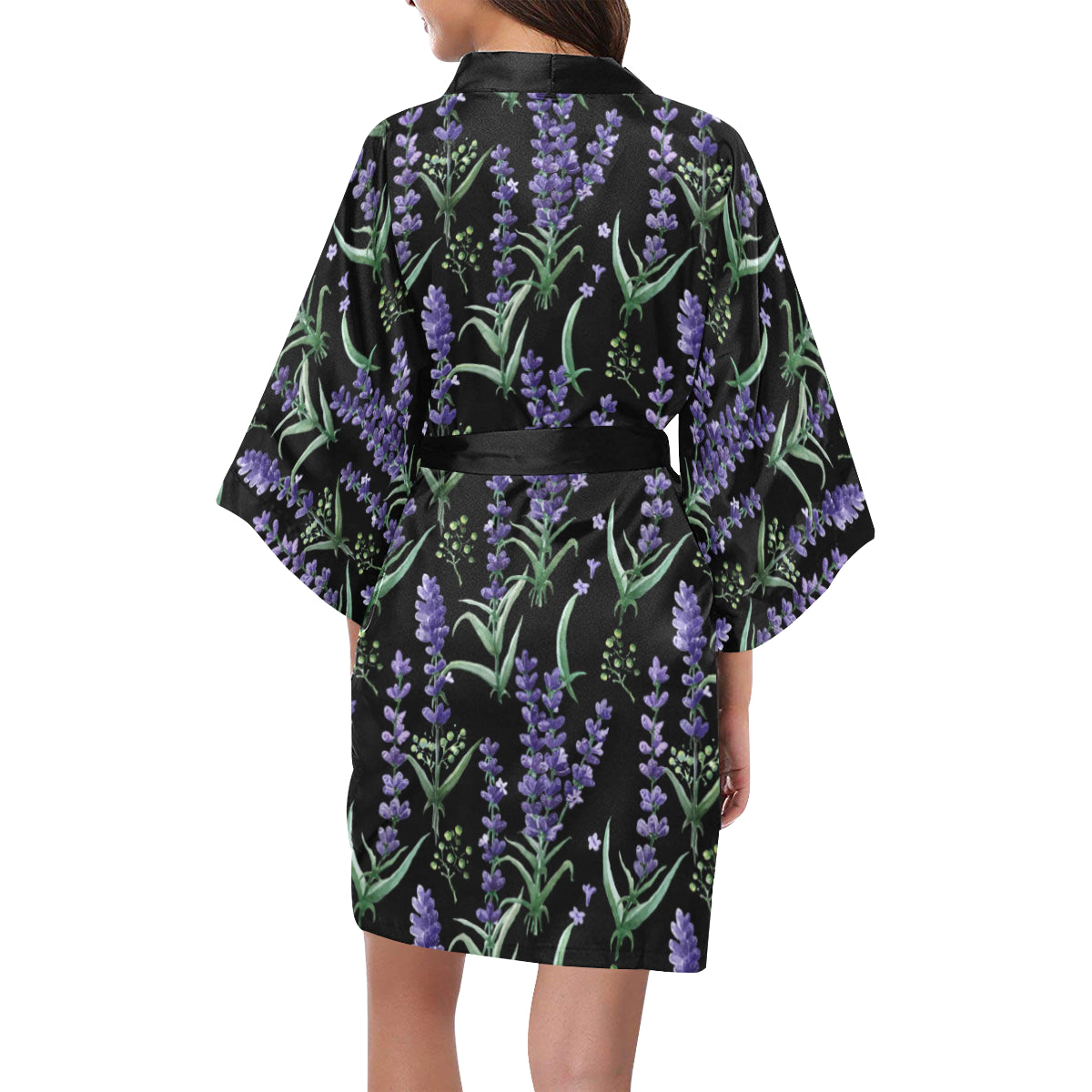 Lavender Pattern Print Design LV01 Women's Short Kimono