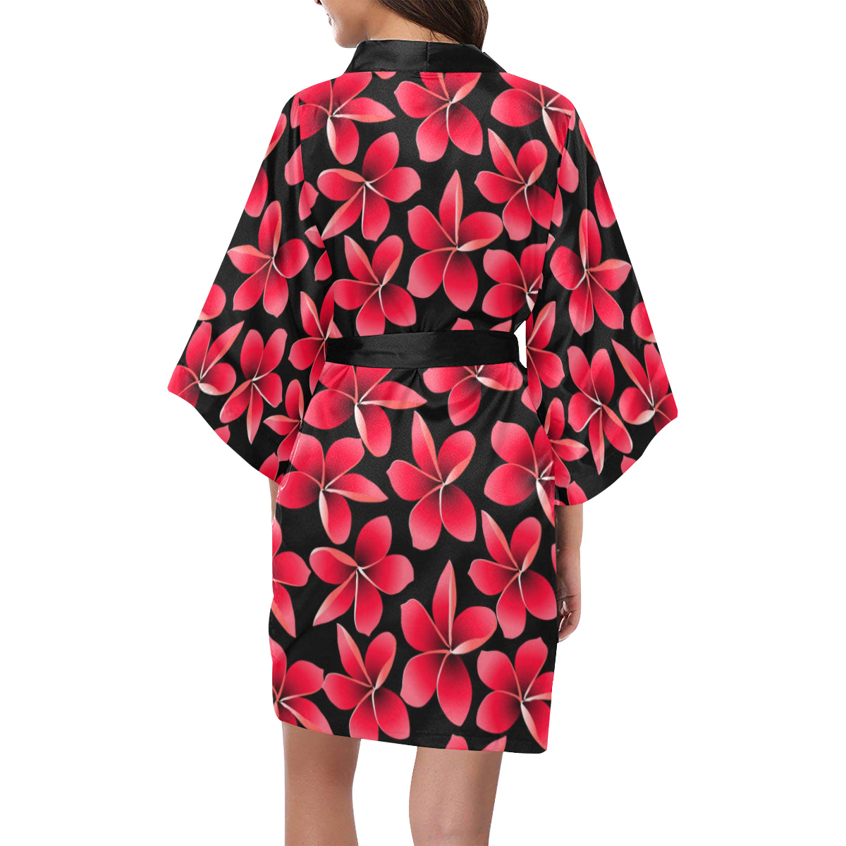Red Plumeria Pattern Print Design PM025 Women's Short Kimono