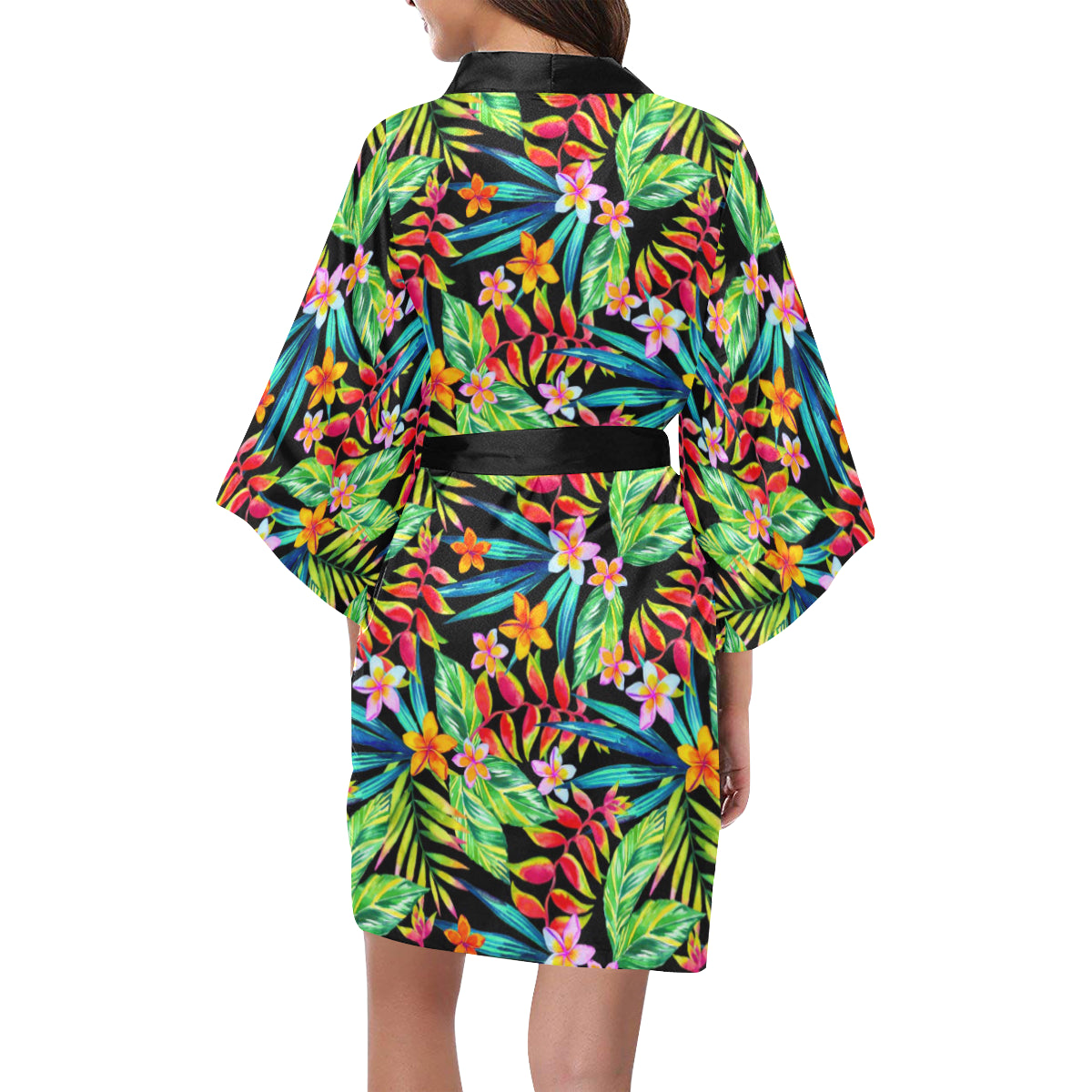 Heliconia Pattern Print Design HL09 Women's Short Kimono