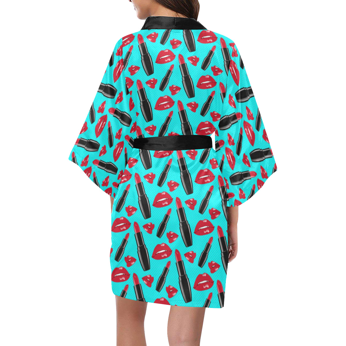 Lipstick Pattern Print Design LT02 Women's Short Kimono