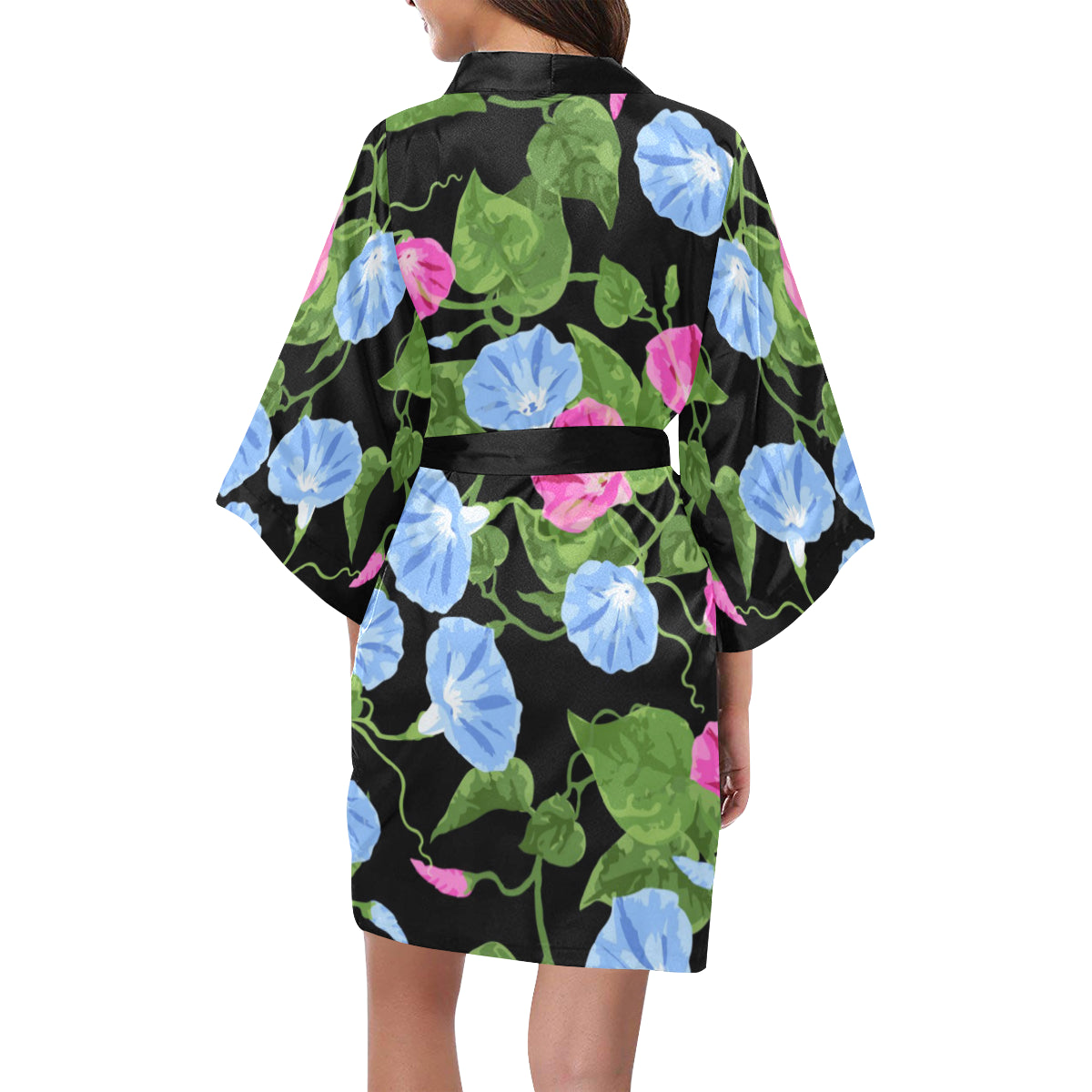 Morning Glory Pattern Print Design MG04 Women's Short Kimono