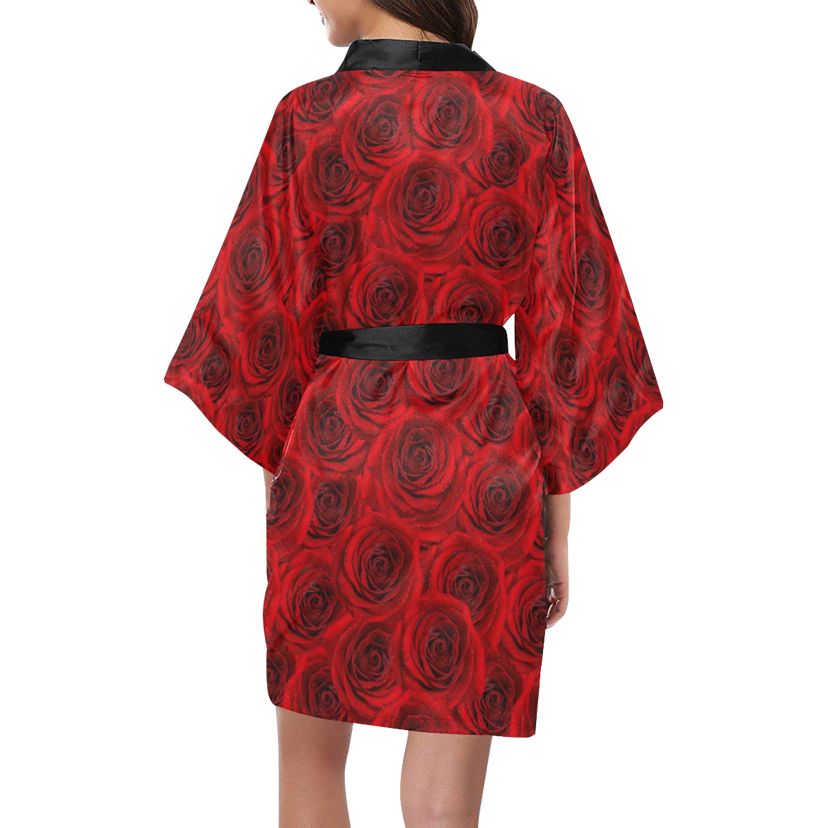 Rose Red Pattern Print Design RO04 Women's Short Kimono