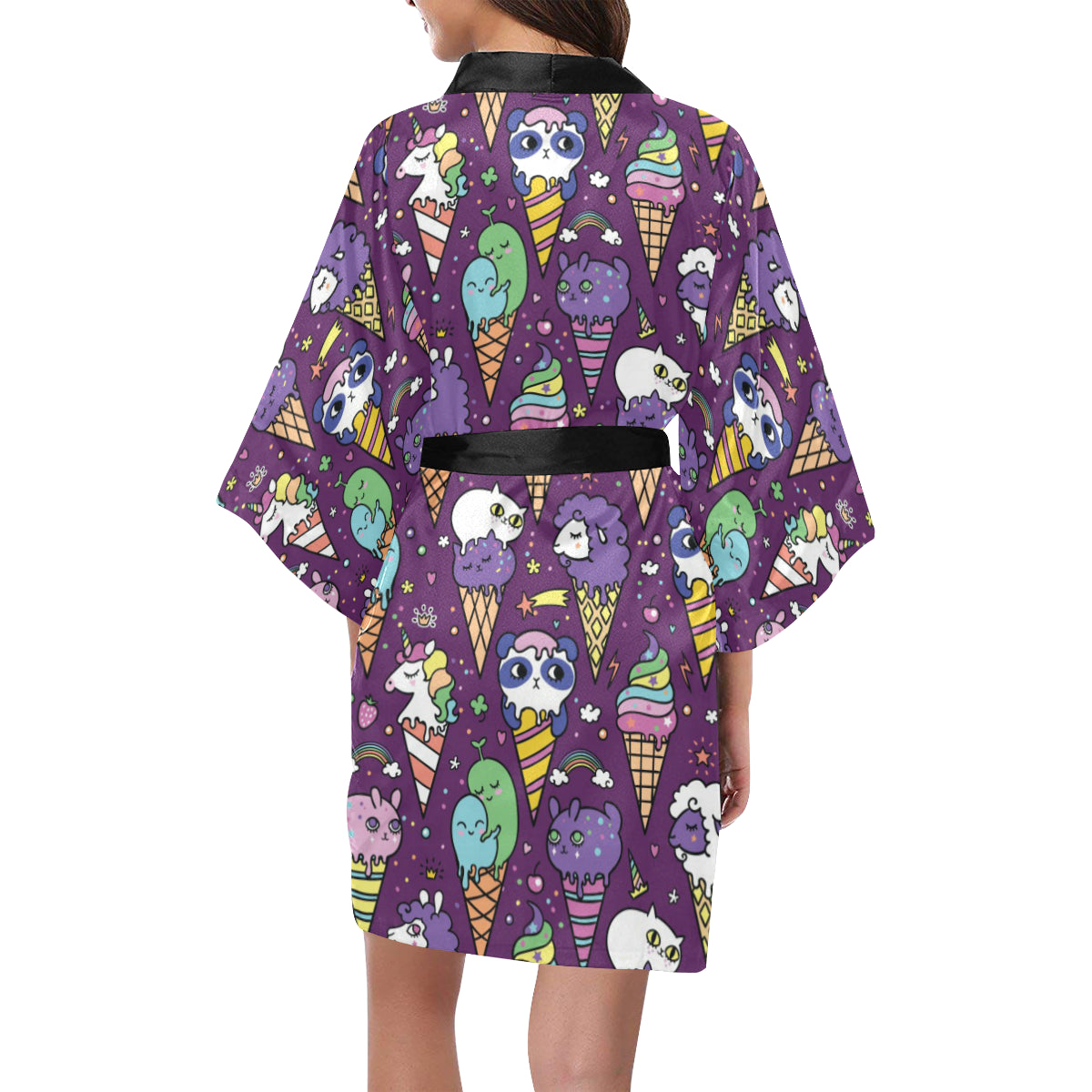 Ice Cream Pattern Print Design IC07 Women's Short Kimono
