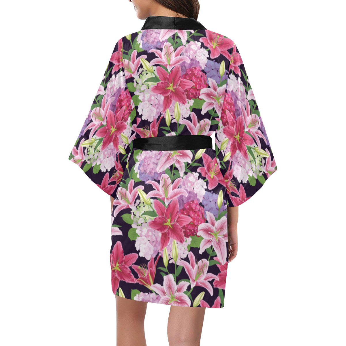 Lily Pattern Print Design LY017 Women's Short Kimono