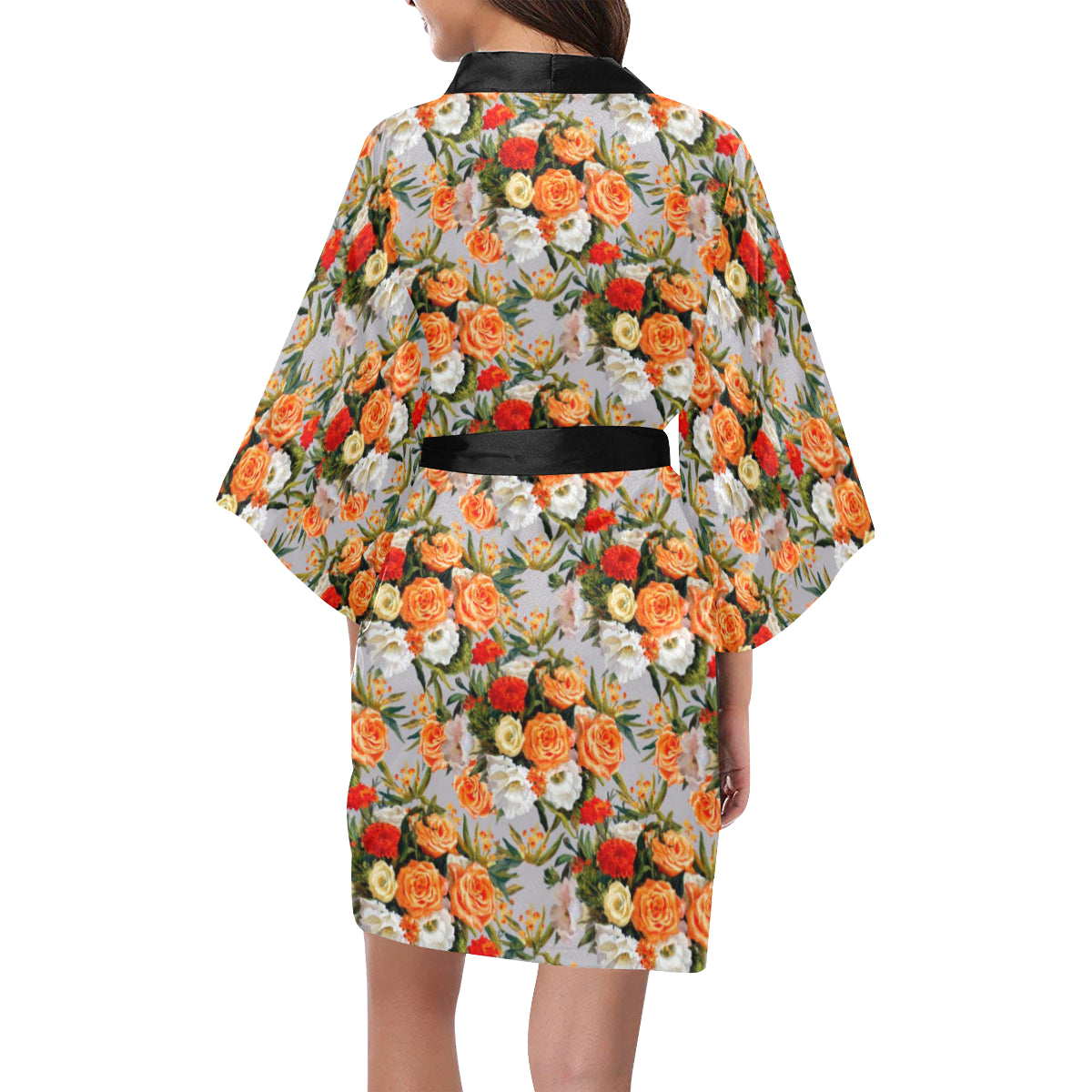 Lisianthus Pattern Print Design LT04 Women's Short Kimono